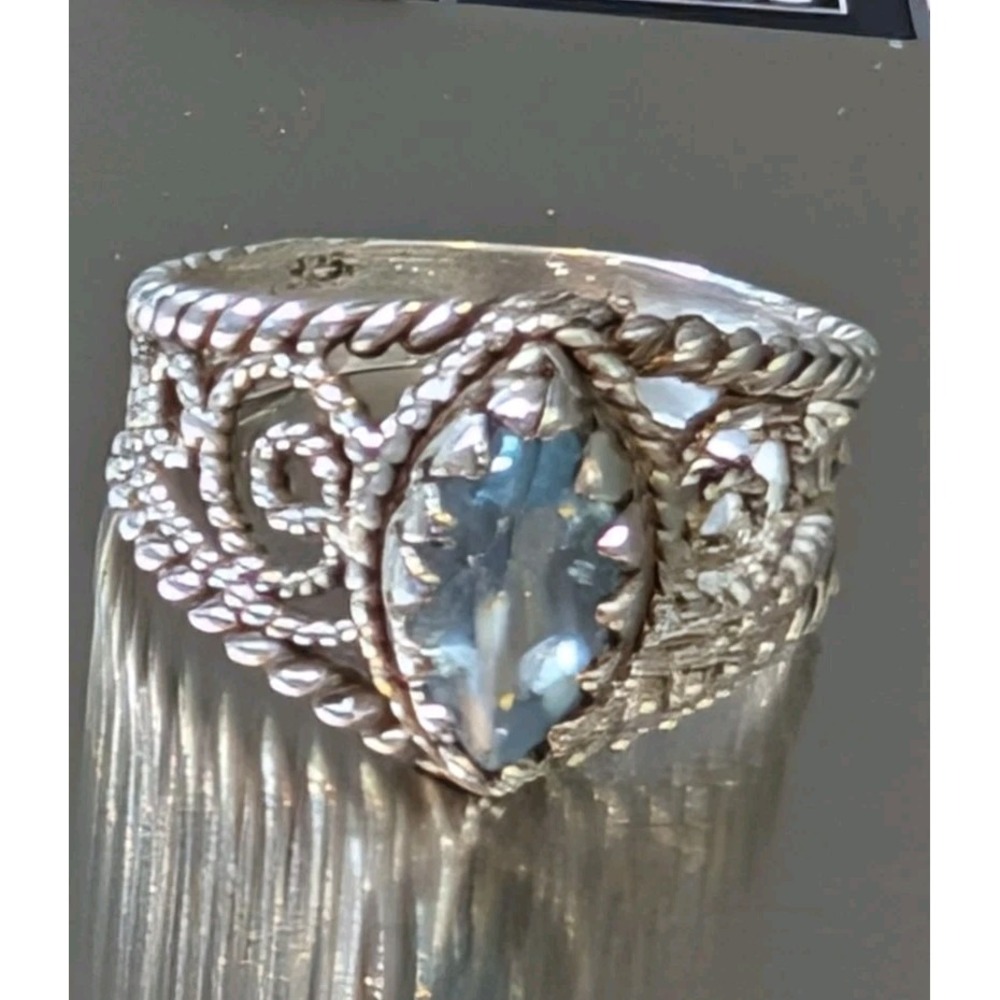 Chateau d'Argent 925 Sterling Silver Blue Topaz Marquise Ornate Ring 7.5